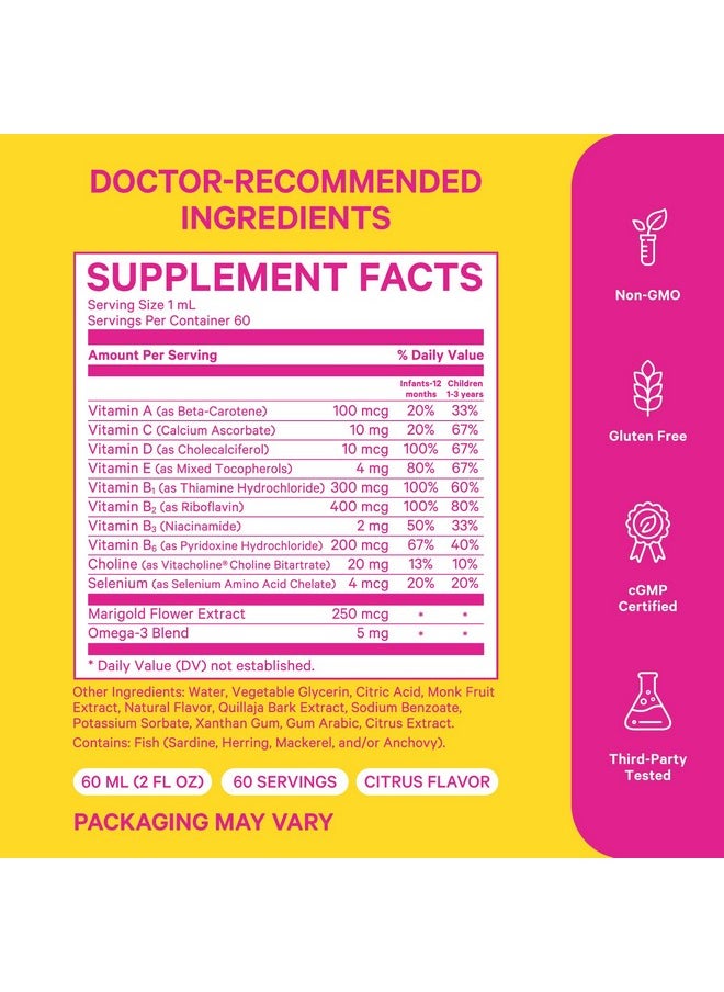 Pink Stork - Baby Multivitamin Drops With Dha: Liquid Baby & Toddler Vitamin Drops For Brain Health & Immune Support Vitamin D & B Complex Vitamins Choline Womenowned Unflavored 2 Oz 60 Servings - Image 1