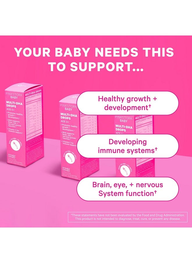Pink Stork - Baby Multivitamin Drops With Dha: Liquid Baby & Toddler Vitamin Drops For Brain Health & Immune Support Vitamin D & B Complex Vitamins Choline Womenowned Unflavored 2 Oz 60 Servings - Image 1