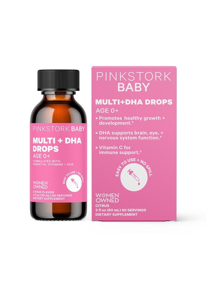 Pink Stork - Baby Multivitamin Drops With Dha: Liquid Baby & Toddler Vitamin Drops For Brain Health & Immune Support Vitamin D & B Complex Vitamins Choline Womenowned Unflavored 2 Oz 60 Servings - Image 1