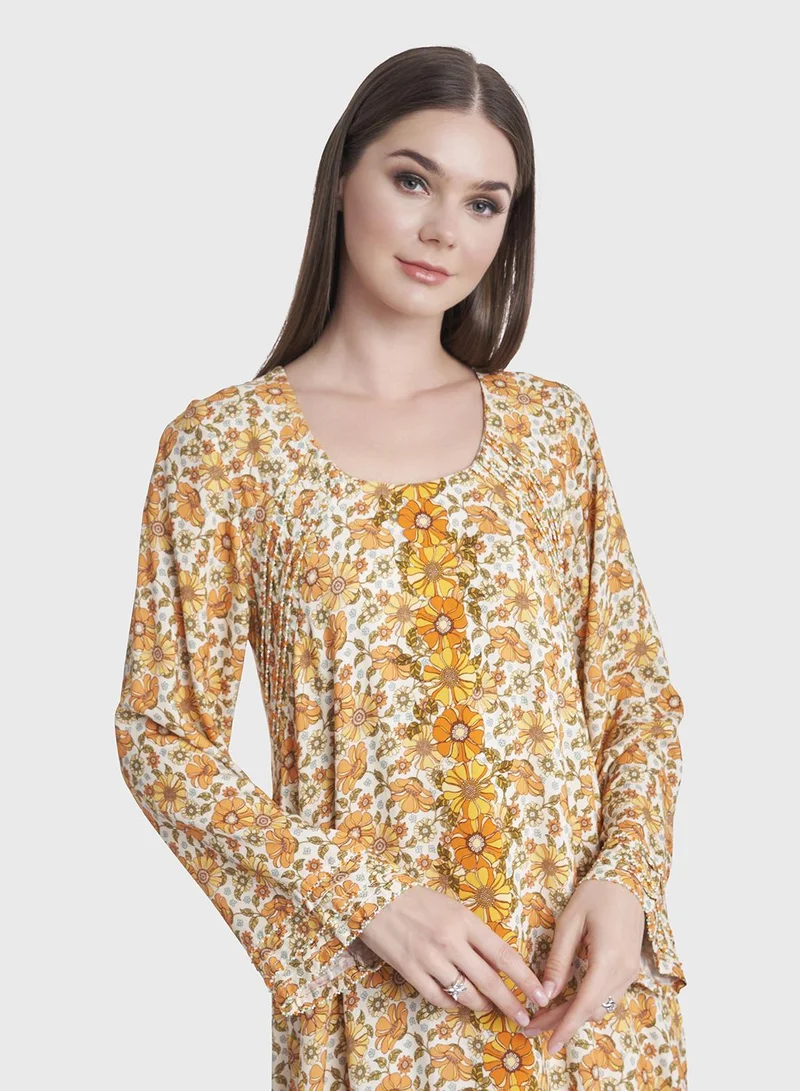 KASHKHA Floral Print Rayon Jalabiya