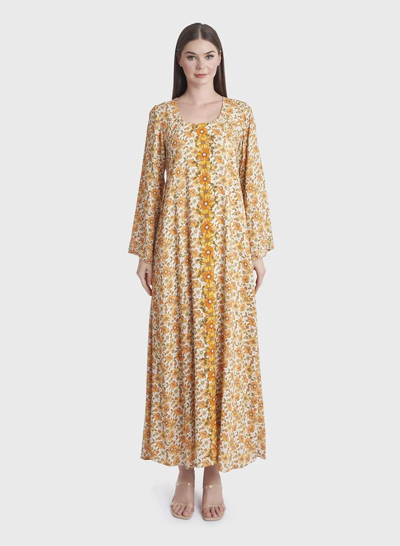 KASHKHA Floral Print Rayon Jalabiya