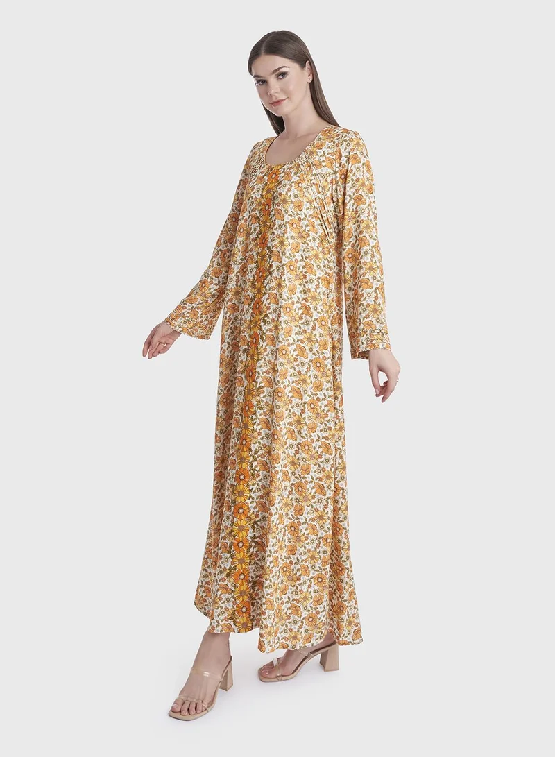 KASHKHA Floral Print Rayon Jalabiya