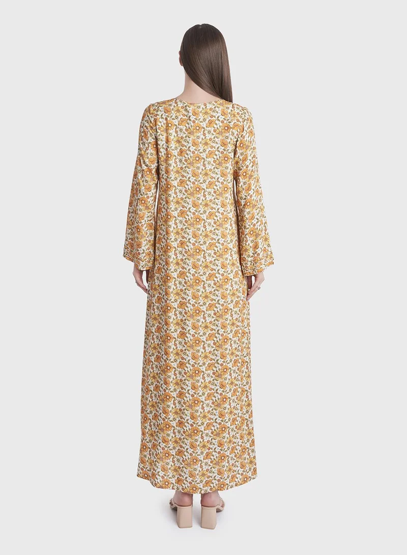 KASHKHA Floral Print Rayon Jalabiya