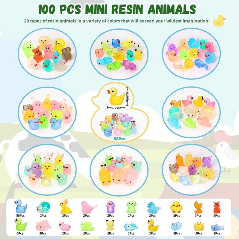 FEXIA 100 Pcs Mini Resin Animals 20 Types Glow in The Dark Figurines Bulk Set for DIY Garden Aquarium Micro Landscape and Party Decoration Desk Pets and Miniature Accessories - Image 4
