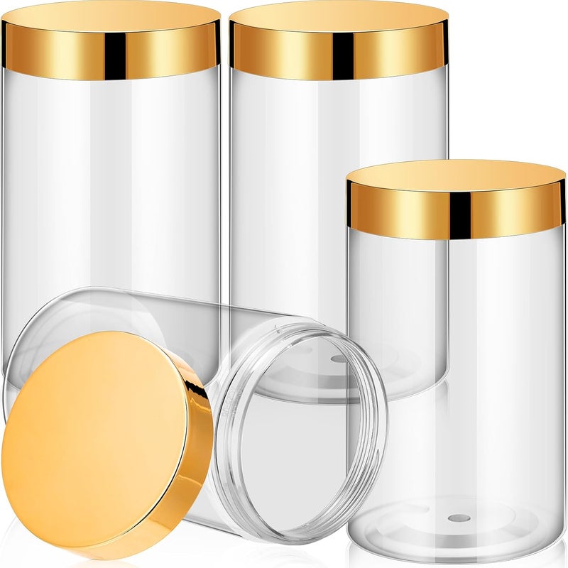 Patelai 4 Pieces Round Clear Wide-mouth Leak Proof Plastic Container Jars with Lids for Travel Storage Makeup Beauty Products Face Creams Oils Salves Ointments DIY Making(12 Ounce,gold) - Image 1