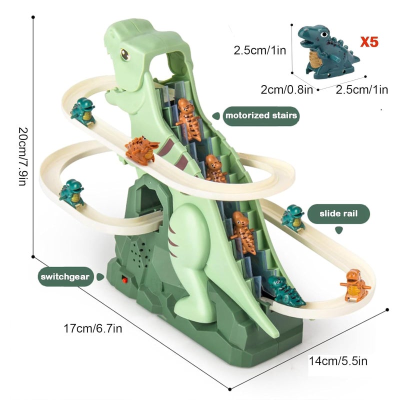 Vingtank Dinosaur Chasing Race Track, Dinosaur Climbing Slide Stair Toy, Electric Dino Roller Coaster with Light and Music Electric Race Track Game Set Fun Track Slide - Image 2
