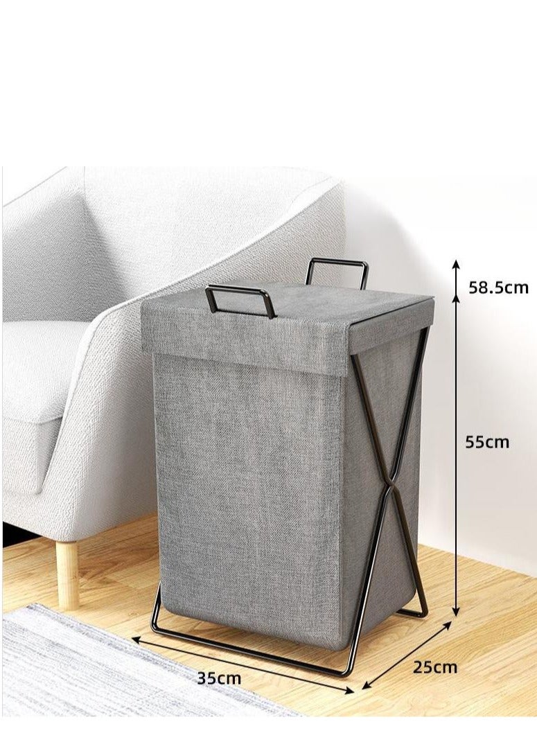 MIXDE Large Collapsible Laundry Basket with Handles and Lid, Heavy-Duty Frame X-Shaped Laundry Hamper Laundry Bag for Laundry, Bedroom, Dorm - Image 3