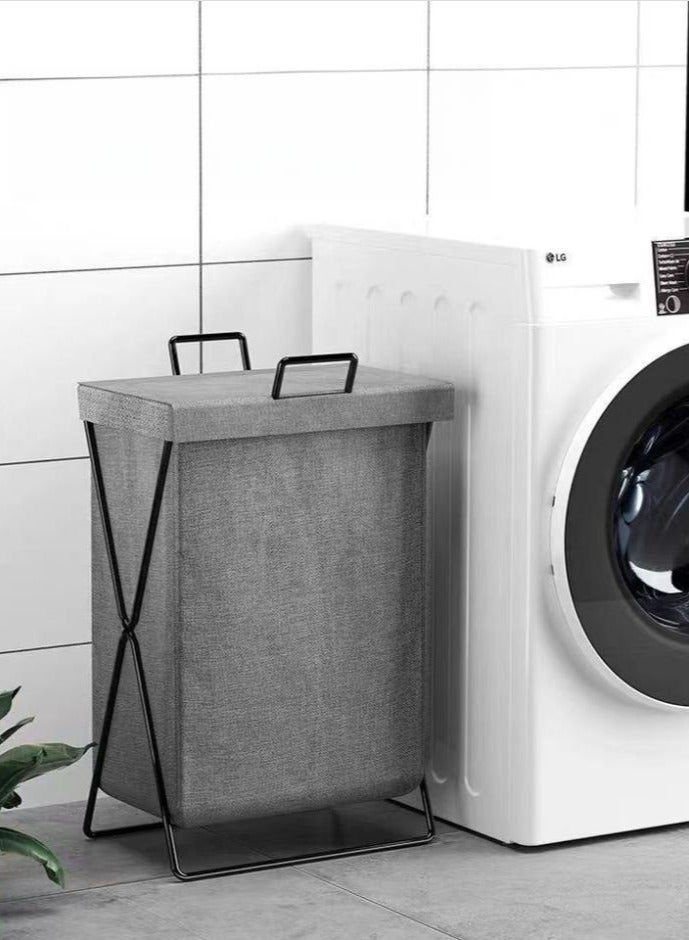 MIXDE Large Collapsible Laundry Basket with Handles and Lid, Heavy-Duty Frame X-Shaped Laundry Hamper Laundry Bag for Laundry, Bedroom, Dorm - Image 2