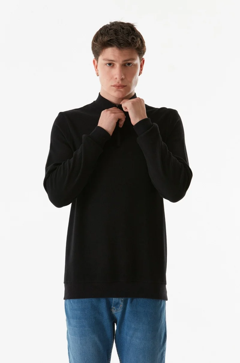 فولامودا Ribbed Stand Collar Half Zipper Sweatshirt