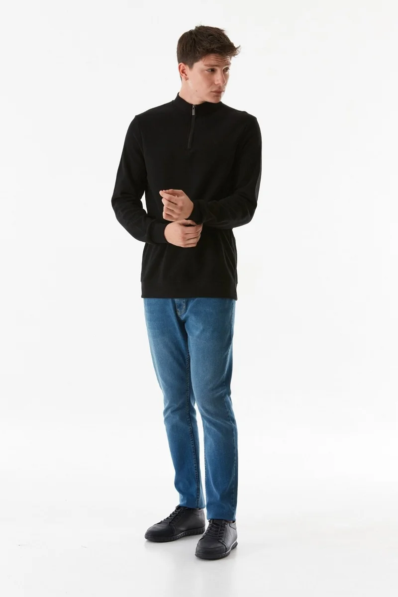 فولامودا Ribbed Stand Collar Half Zipper Sweatshirt