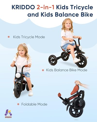 KRIDDO 2in1 Kids Balance Bike and Kids Tricycle for 2 to 5 Year Old Toddler Balance Bike with Detachable Pedals Tricycles for 35 Year Olds with Stitched Soft Grip Black - Image 5