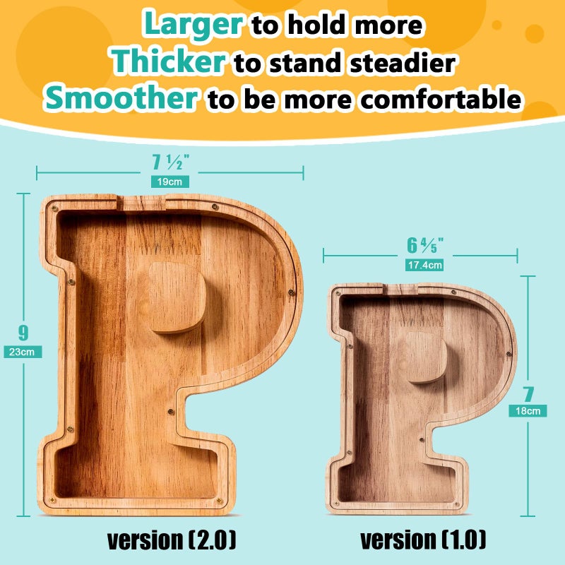 SummiDate Wooden Letter Piggy Bank for Kids Piggy Bank for Boys Girls Toddler Alphabet P Money Bank Personalized Initial Wood Coin Bank Birthday for Kids P - Image 3