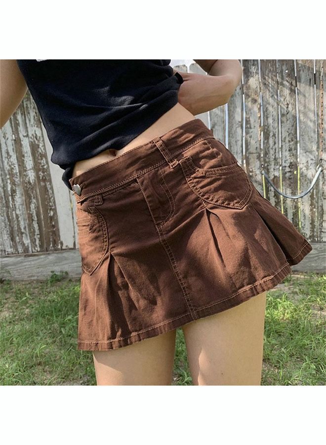 NIBEMINENT Women's Fashion Denim Skirt Built in Shorts at Pleated Hem Y2K High Waist A Line Mini  - Image 4