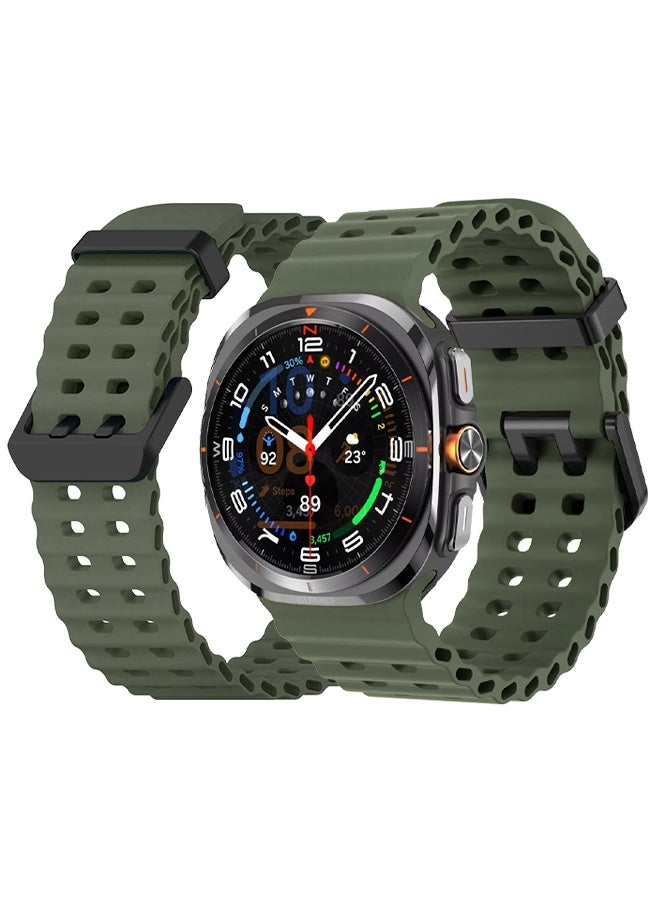 CATANES Strap Silicone Replacement for Samsung Galaxy Watch 8 Ultra Band 47mm, Rugged Soft Ocean Silicone Sport Accessory Fit for Samsung Galaxy Watch Ultra Band Dual Row Hole - Cactus Green - Image 1