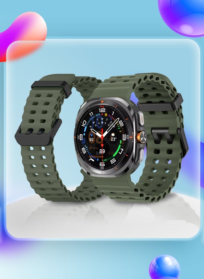 CATANES Strap Silicone Replacement for Samsung Galaxy Watch 8 Ultra Band 47mm, Rugged Soft Ocean Silicone Sport Accessory Fit for Samsung Galaxy Watch Ultra Band Dual Row Hole - Cactus Green - Image 5