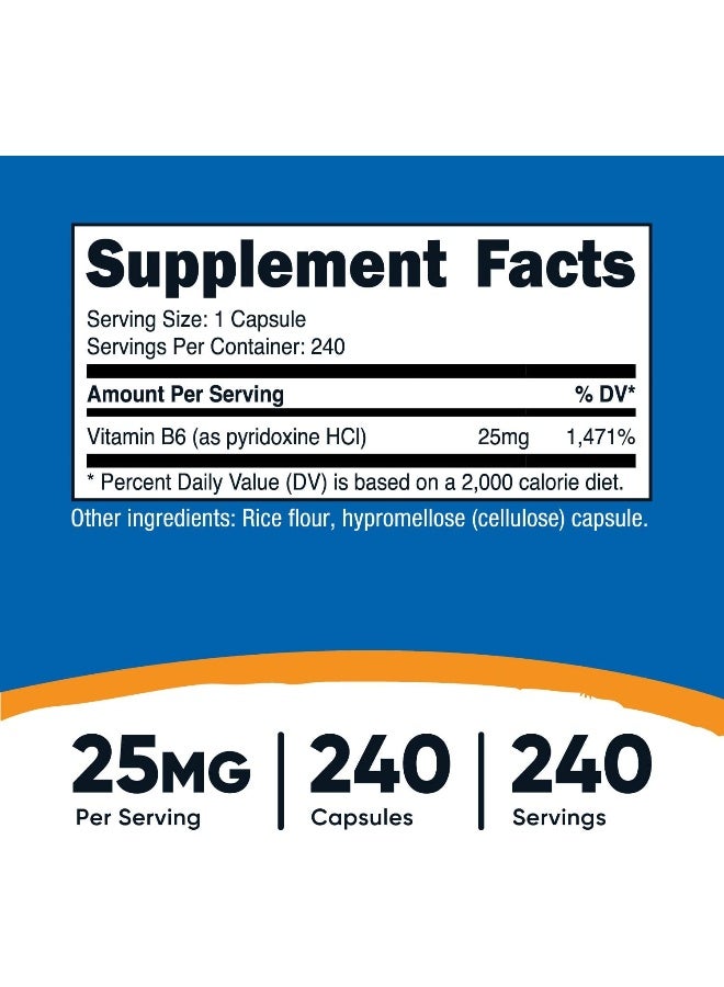 Nutricost Vitamin B6 (Pyridoxine HCl) 25mg, 240 Capsules - Non-GMO, Gluten Free and Vegetarian Friendly - Image 2