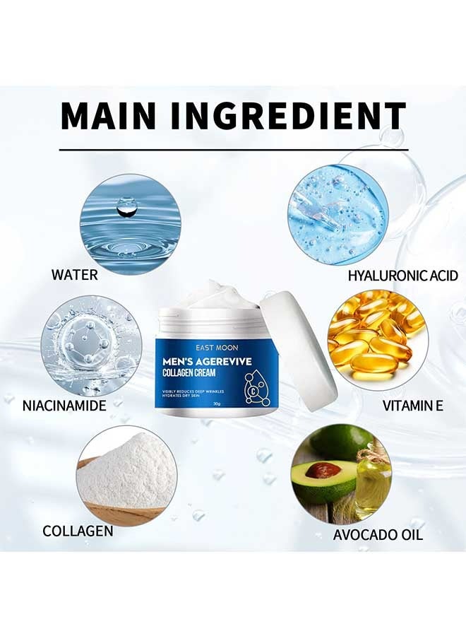 East Moon Men’S Age Revive Collagen Facial Cream, Fade Fine Lines, Tighten Skin, Age Rewind Wrinkles Smoothing Gel, Day & Night Skin Care Moisturizing and Tightening Lotion 30g - Image 2