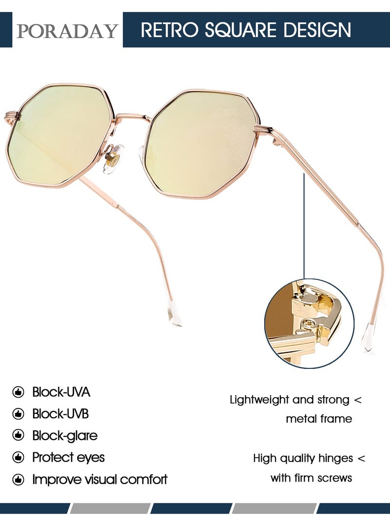 PORADAY Square Sunglasses for Women Men Retro Octagon Metal Sun Glasses Vintage Polygon Shades (Rose Gold) - Image 2