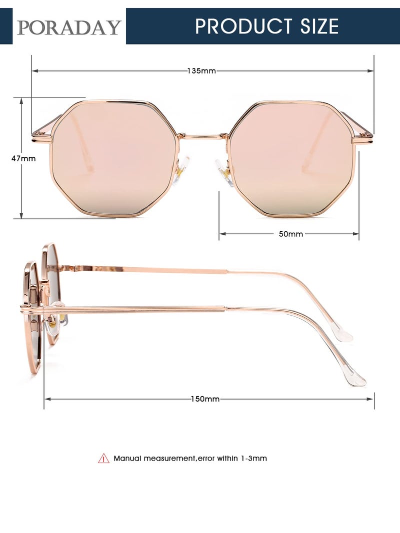PORADAY Square Sunglasses for Women Men Retro Octagon Metal Sun Glasses Vintage Polygon Shades (Rose Gold) - Image 5