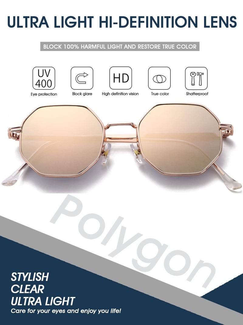 PORADAY Square Sunglasses for Women Men Retro Octagon Metal Sun Glasses Vintage Polygon Shades (Rose Gold) - Image 4