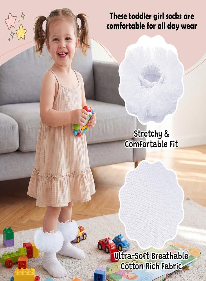 Zando Toddler Ruffle Socks Girls 2T-3T for Easter Outfits Soft Cotton Baby Girls Lace Frilly Socks for Birthday Party, Cute Fluffy Ruffles for Wedding and Photoshoots 1-3T White*2 - Image 5