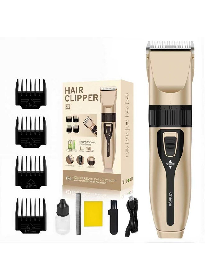 ماكينة حلاقة شعر كهربائية احترافية – ماكينة حلاقة دقيقة للصلع والتصفيف، أداة حلاقة شعر لاسلكية بجودة الحلاقة الاحترافية مع شفرات من الفولاذ المقاوم للصدأ، قابلة لإعادة الشحن عبر USB، شفرة قابلة للغسل، تشطيب ذهبي - Image 1