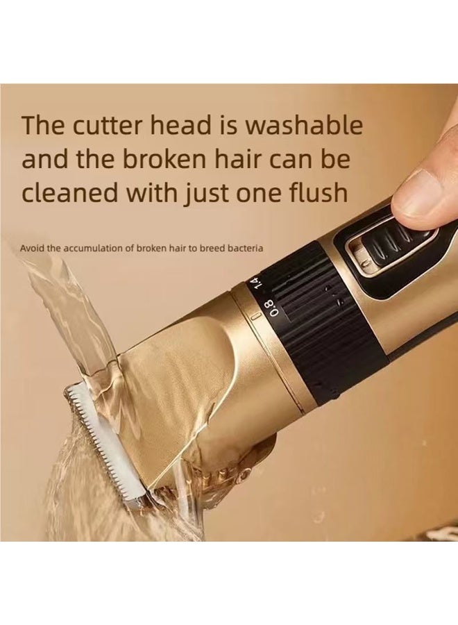 ماكينة حلاقة شعر كهربائية احترافية – ماكينة حلاقة دقيقة للصلع والتصفيف، أداة حلاقة شعر لاسلكية بجودة الحلاقة الاحترافية مع شفرات من الفولاذ المقاوم للصدأ، قابلة لإعادة الشحن عبر USB، شفرة قابلة للغسل، تشطيب ذهبي - Image 4