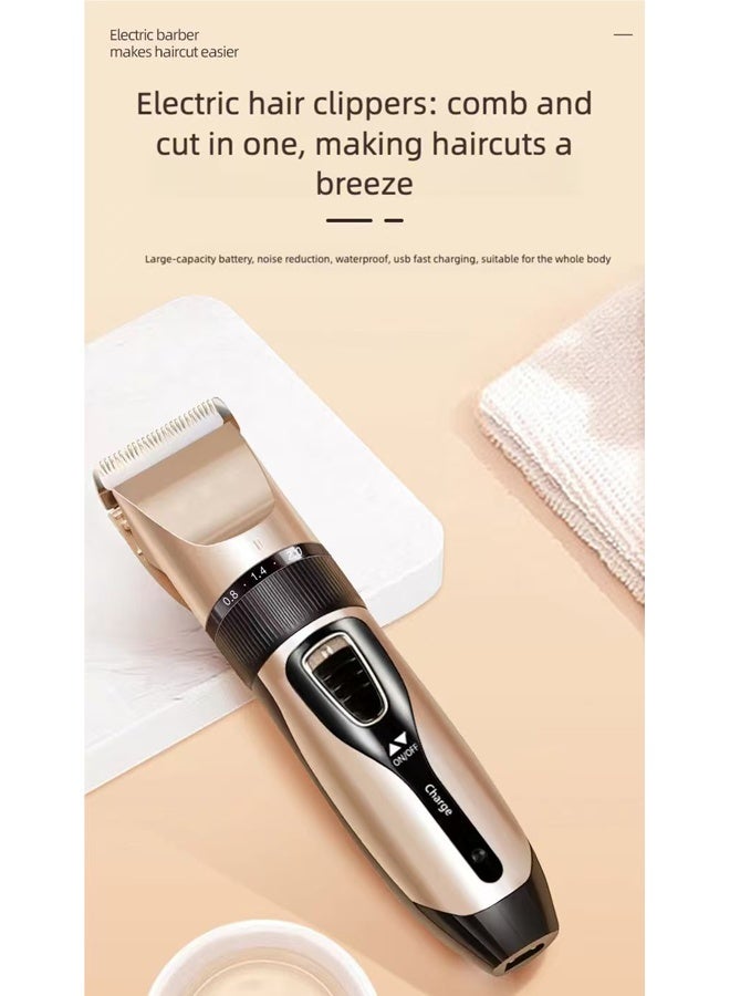 ماكينة حلاقة شعر كهربائية احترافية – ماكينة حلاقة دقيقة للصلع والتصفيف، أداة حلاقة شعر لاسلكية بجودة الحلاقة الاحترافية مع شفرات من الفولاذ المقاوم للصدأ، قابلة لإعادة الشحن عبر USB، شفرة قابلة للغسل، تشطيب ذهبي - Image 5