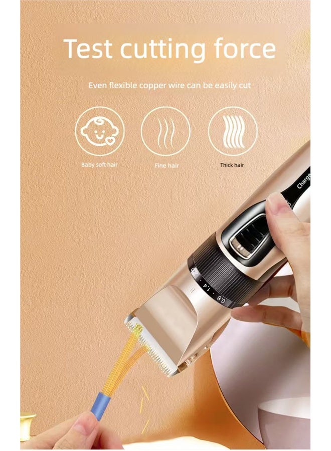 ماكينة حلاقة شعر كهربائية احترافية – ماكينة حلاقة دقيقة للصلع والتصفيف، أداة حلاقة شعر لاسلكية بجودة الحلاقة الاحترافية مع شفرات من الفولاذ المقاوم للصدأ، قابلة لإعادة الشحن عبر USB، شفرة قابلة للغسل، تشطيب ذهبي - Image 3