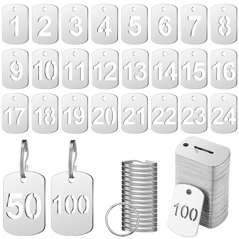 Zonon 1100 Numbered Metal Tags with Key Rings Hollowed Stainless Steel Number Tags Metal Coat Check Key ID Label for Home Office Dormitory Cabinet House LockersRectangle - Image 2