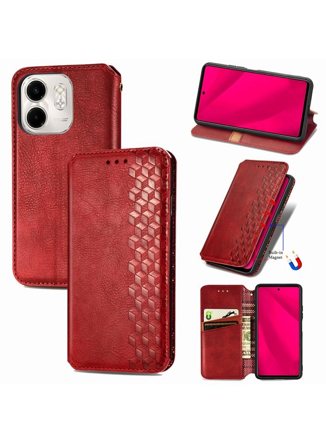 اس-توب جراب لهاتف Infinix Smart 9، جراب جلدي مغناطيسي مضغوط بشبكة مكعبة - Image 1