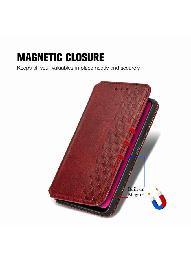 اس-توب جراب لهاتف Infinix Smart 9، جراب جلدي مغناطيسي مضغوط بشبكة مكعبة - Image 5