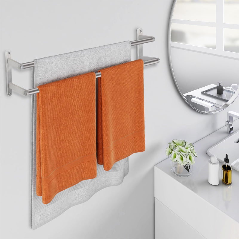 JIAPAIDUO Double Towel Bar  24Inch Towel Rack for Bathroom  Stainless Steel Double Bath Towel Bar  Wall Mounted Towel Holder  Double Towel Rod Towel Rail Hanger for Wall  Kitchen (Brush Nickel) - Image 4