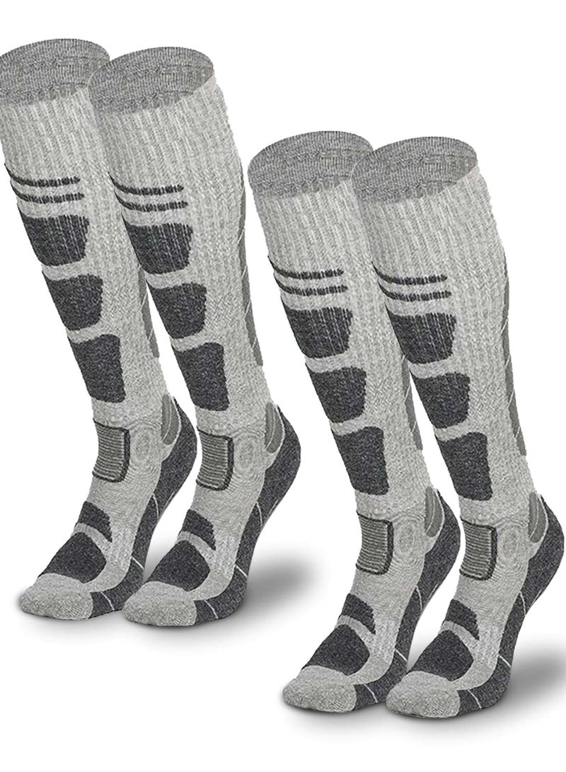 Excefore Merino Wool Ski Socks, 2 Pairs Thermal Knee High Warm Socks for Snowboarding, Hiking, Cold Weather, Snow, Hunting Non-Slip, Gray - Image 1