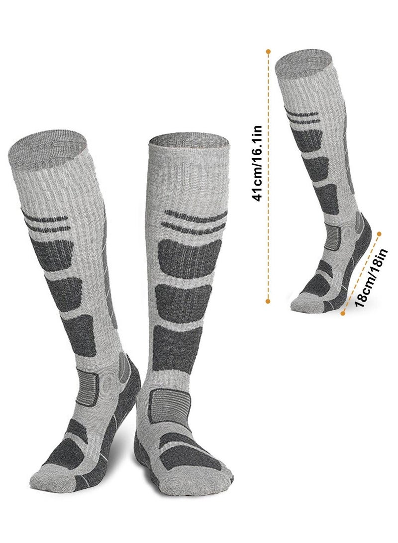 Excefore Merino Wool Ski Socks, 2 Pairs Thermal Knee High Warm Socks for Snowboarding, Hiking, Cold Weather, Snow, Hunting Non-Slip, Gray - Image 2
