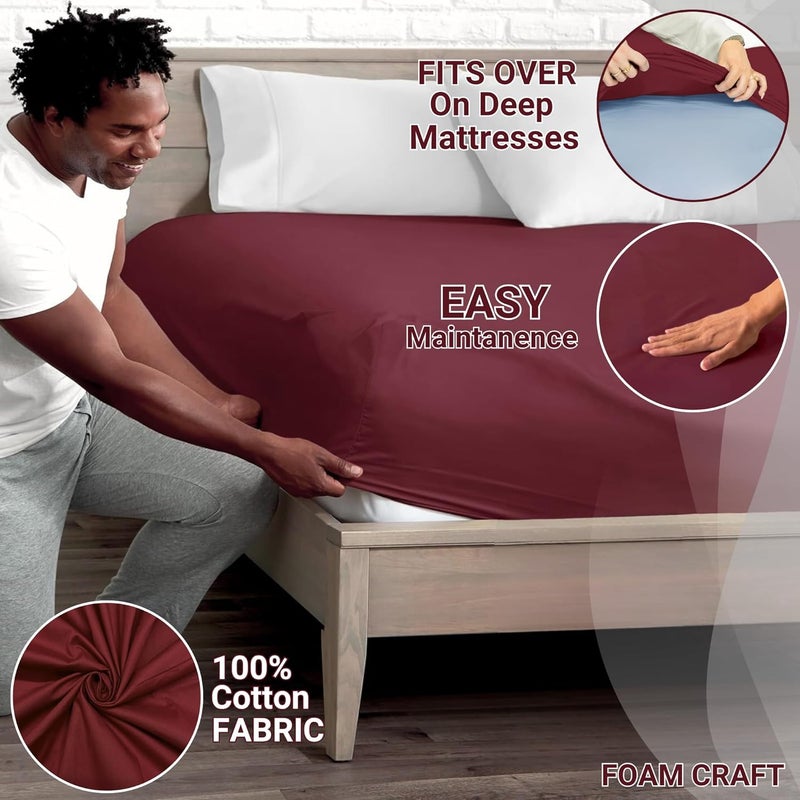 FOAM CRAFT 100% Cotton Burgundy Fitted Sheet Twin Size with Elastic Closure - Image 3