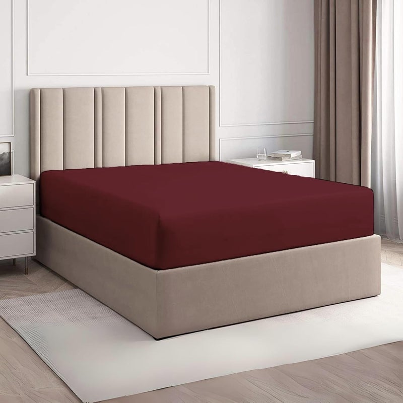 FOAM CRAFT 100% Cotton Burgundy Fitted Sheet Twin Size with Elastic Closure - Image 1
