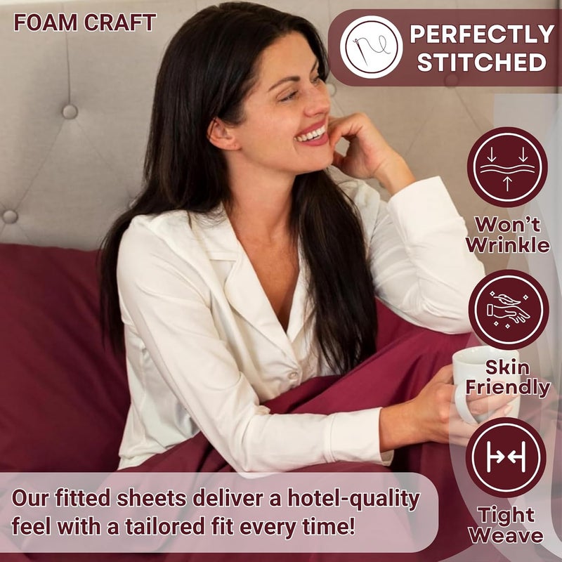 FOAM CRAFT 100% Cotton Burgundy Fitted Sheet Twin Size with Elastic Closure - Image 4