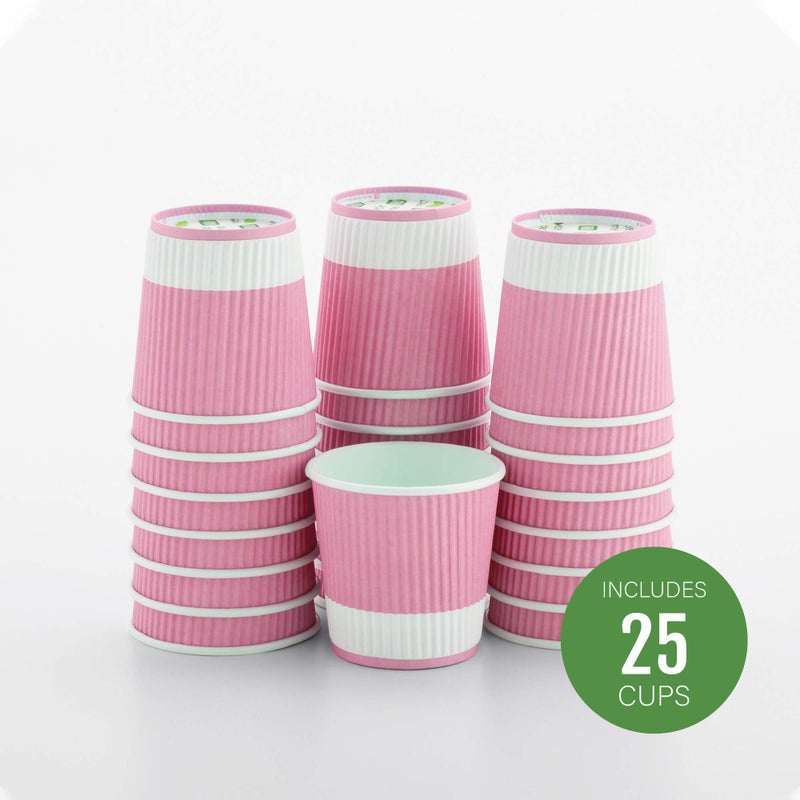 Restaurantware أكواب قهوة ورقية سعة 4 أونصات 25 كوب ورقي مع جدار مضلع - مقاوم للتسرب وقابل لإعادة التدوير - أكواب قهوة ساخنة باللون الوردي الفاتح مع أغطية متطابقة تباع بشكل منفصل - مطعم وور - Image 1
