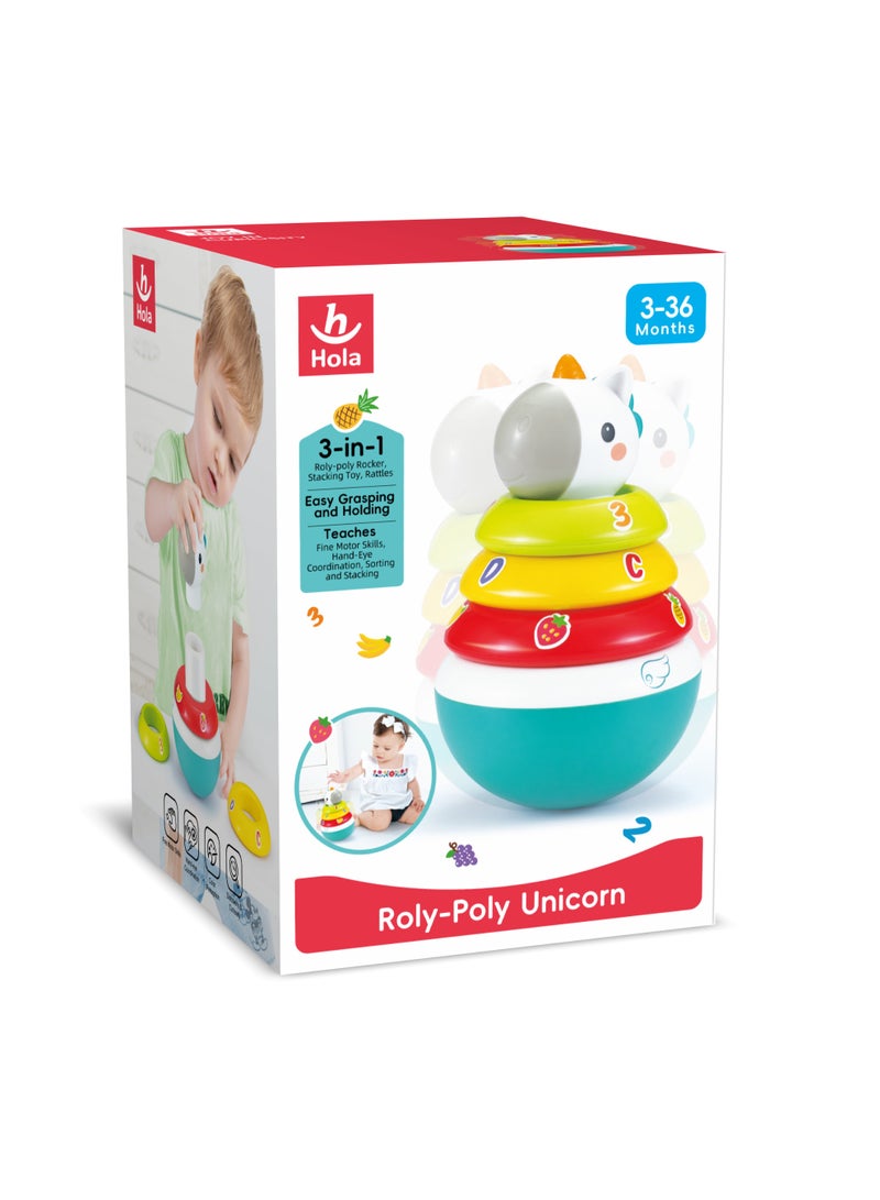 Hola Roly-Poly Unicorn - 3-in-1 Stacking Toy, Rocker, and Rattle for Babies, Encourages Grasping, Hand-Eye Coordination, Color & Number Learning, Sensory Development for 6M+ - Image 5