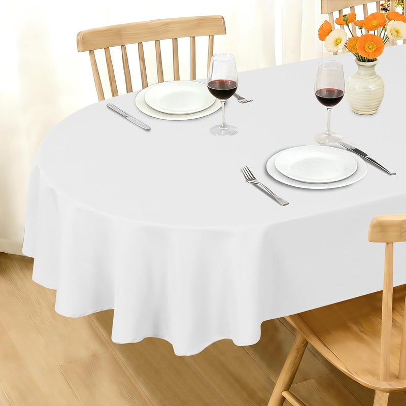 DWCN White Oval Tablecloth 140 x 180 cm Washable Waterproof 0utdoor Weatherproof Fabric Tablecloth Oilcloth Tablecloth Stain Protection Tablecloths for Home Dining Room, Garden, Party, Weddings or - Image 1