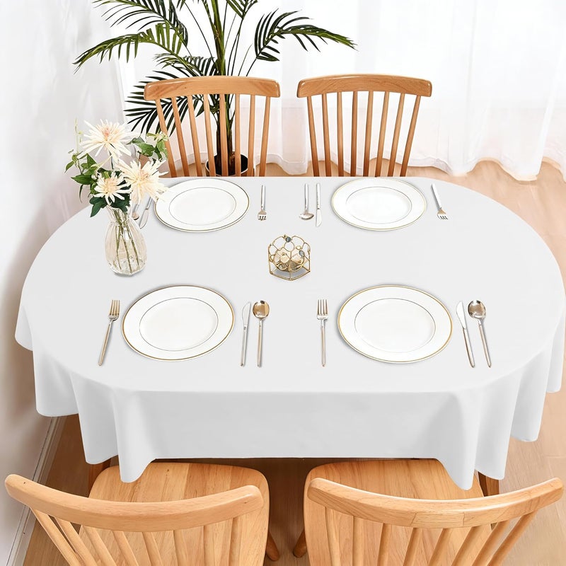 DWCN White Oval Tablecloth 140 x 180 cm Washable Waterproof 0utdoor Weatherproof Fabric Tablecloth Oilcloth Tablecloth Stain Protection Tablecloths for Home Dining Room, Garden, Party, Weddings or - Image 5