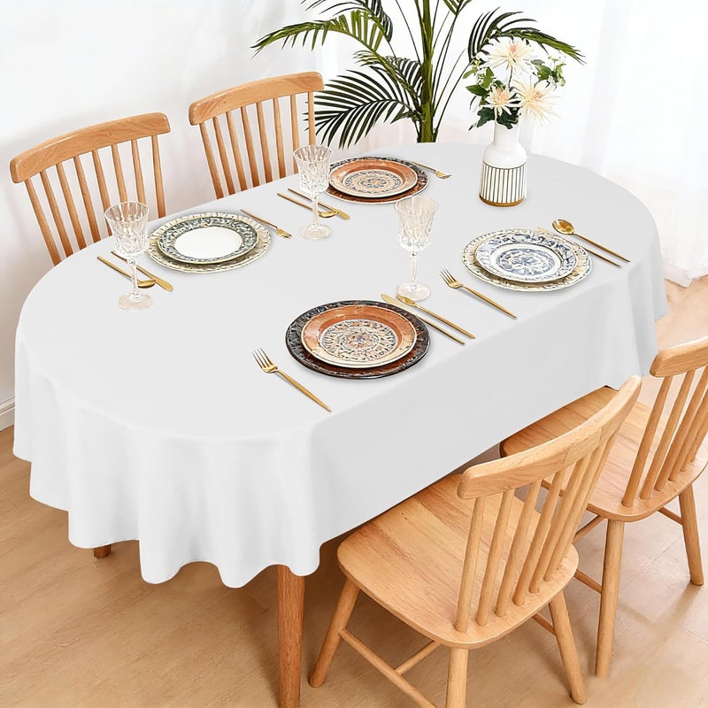 DWCN White Oval Tablecloth 140 x 180 cm Washable Waterproof 0utdoor Weatherproof Fabric Tablecloth Oilcloth Tablecloth Stain Protection Tablecloths for Home Dining Room, Garden, Party, Weddings or - Image 2