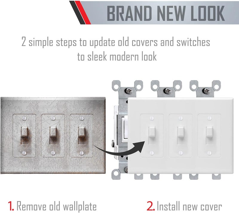 TayMac 2673W 3-Gang MASQUE Decorator Cover, Toggle, White - Image 5