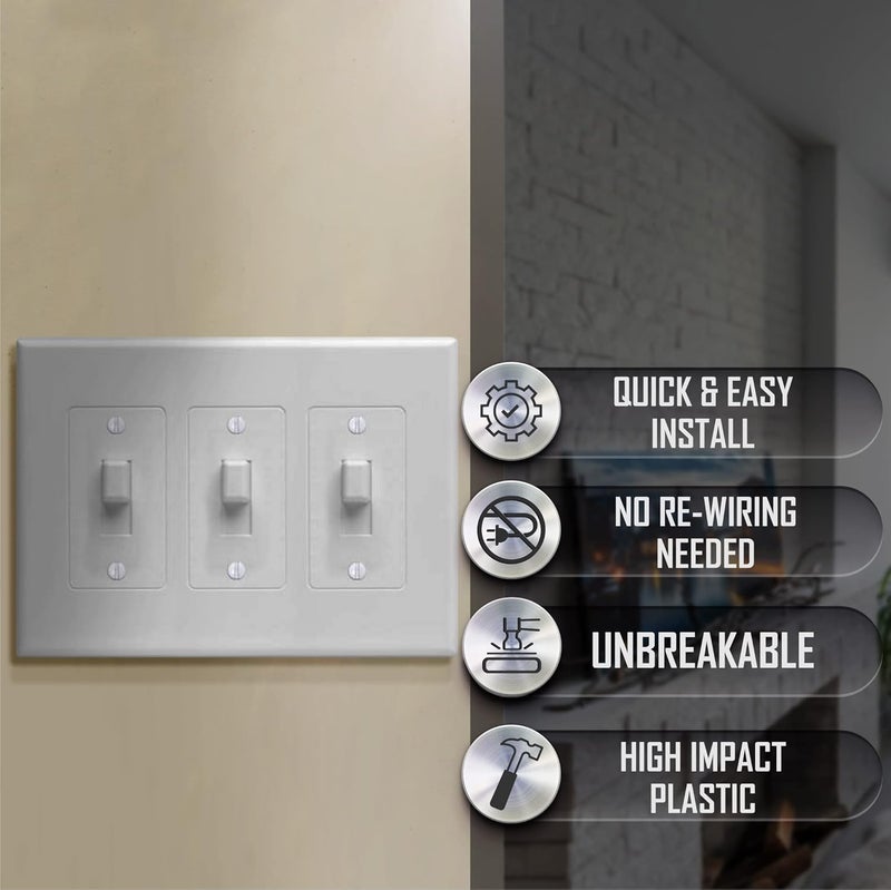 TayMac 2673W 3-Gang MASQUE Decorator Cover, Toggle, White - Image 4