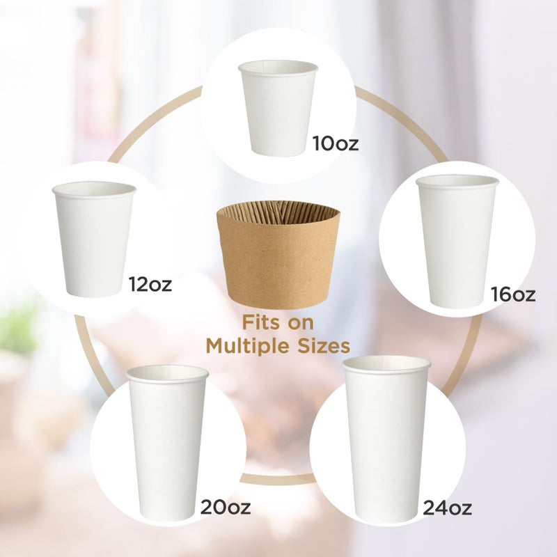 Vplus 200 Pack Disposable Coffee Sleeves  Fits 10-24 oz Cups  Brown  Paper  200 Count - Image 4