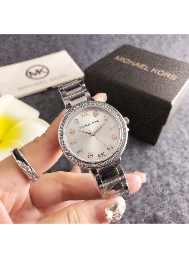 ام كي Michael Kors Silver - Tone Crystal - Embellished Watch