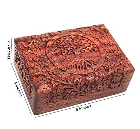 Woodiva Handmade Sheesham Wooden Storage Box Hand Carved Tree design Jewelry Box & Decorative Gift Box (6X4x2.5 inches) - Image 4