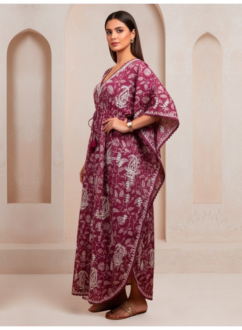 الايا كفتان مطرز يدويًا بتطريز شيكانكاري قطني - Image 1