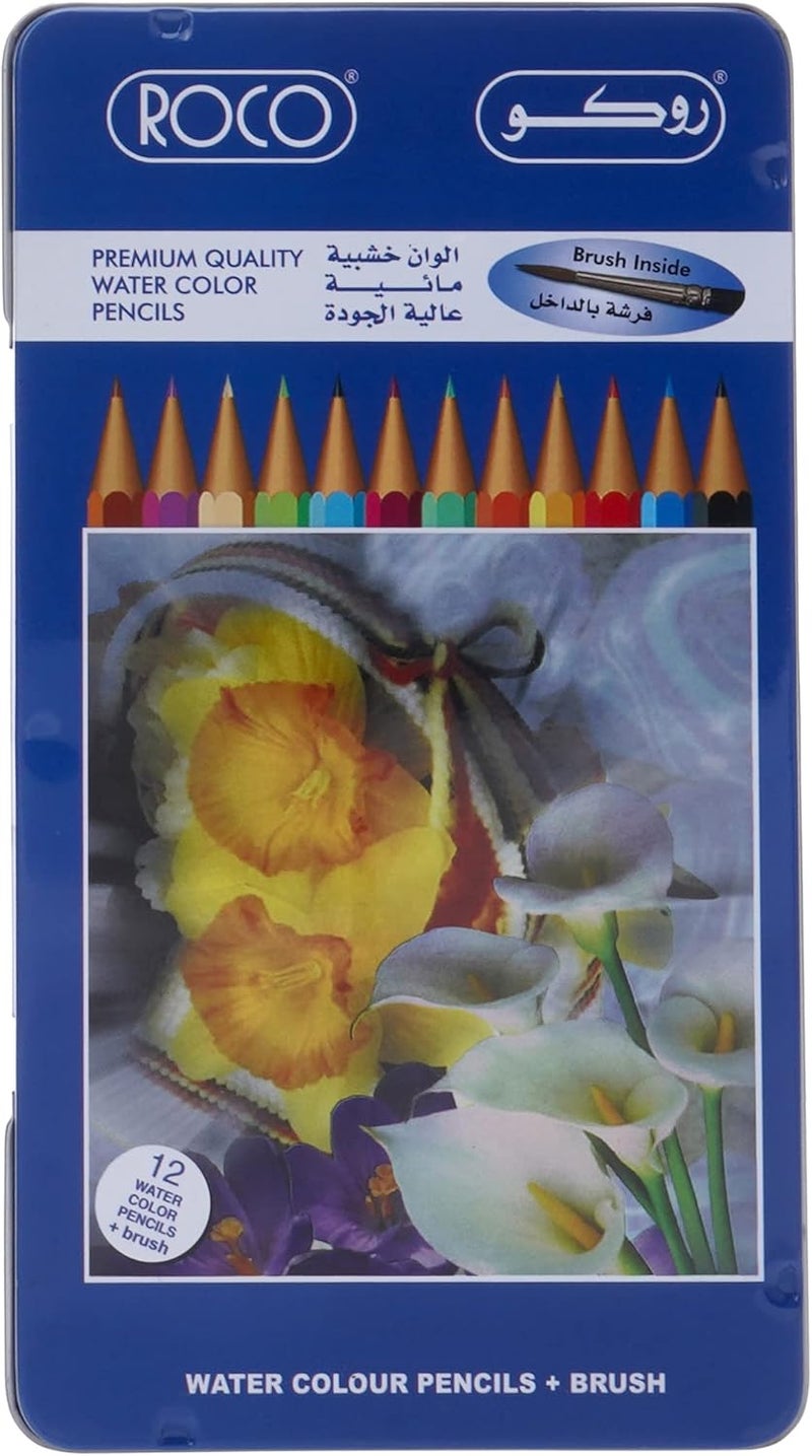 ROCO Premium Quality Water Color Pencils In Flat Metal Case 12-Pieces, Multicolour - Image 2